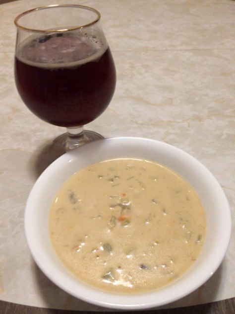 Hot, thick soup and a heavy-bodied beer make a nice dinner on a cold day.